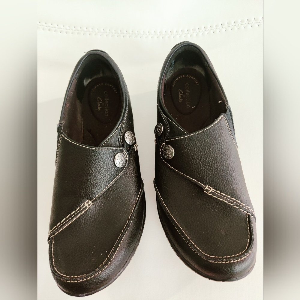 Clarks Womens Ashland Lane Q Comfort Collection  Black Leather Shoes Size 7